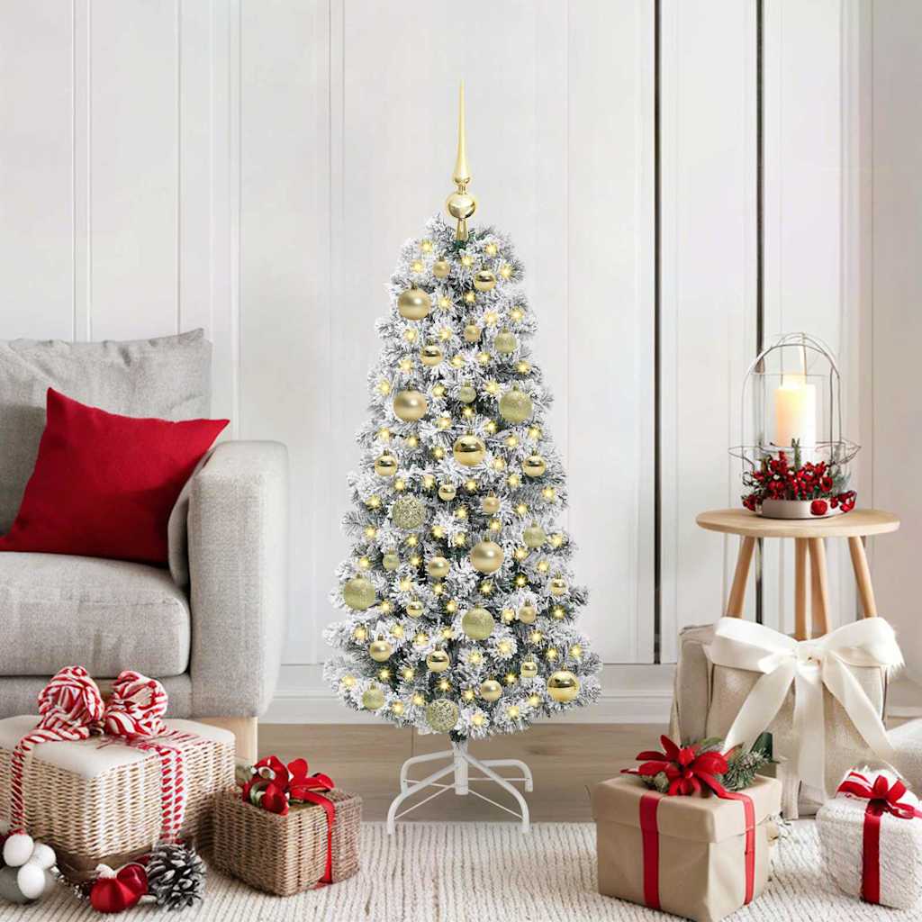 vidaXL Artificial Hinged Christmas Tree Green and White 120 cm 1