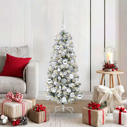 vidaXL Artificial Hinged Christmas Tree Green and White 120 cm 1