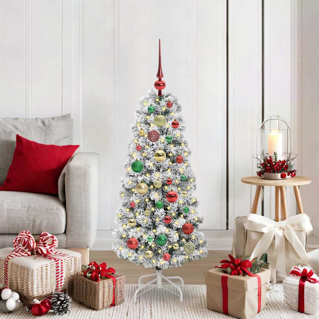 vidaXL Artificial Hinged Christmas Tree Green and White 120 cm 1