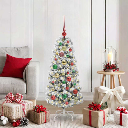 vidaXL Artificial Hinged Christmas Tree Green and White 120 cm 1