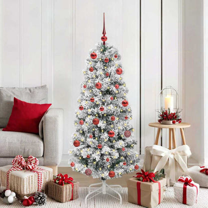vidaXL Artificial Hinged Christmas Tree Green and White 150 cm 1