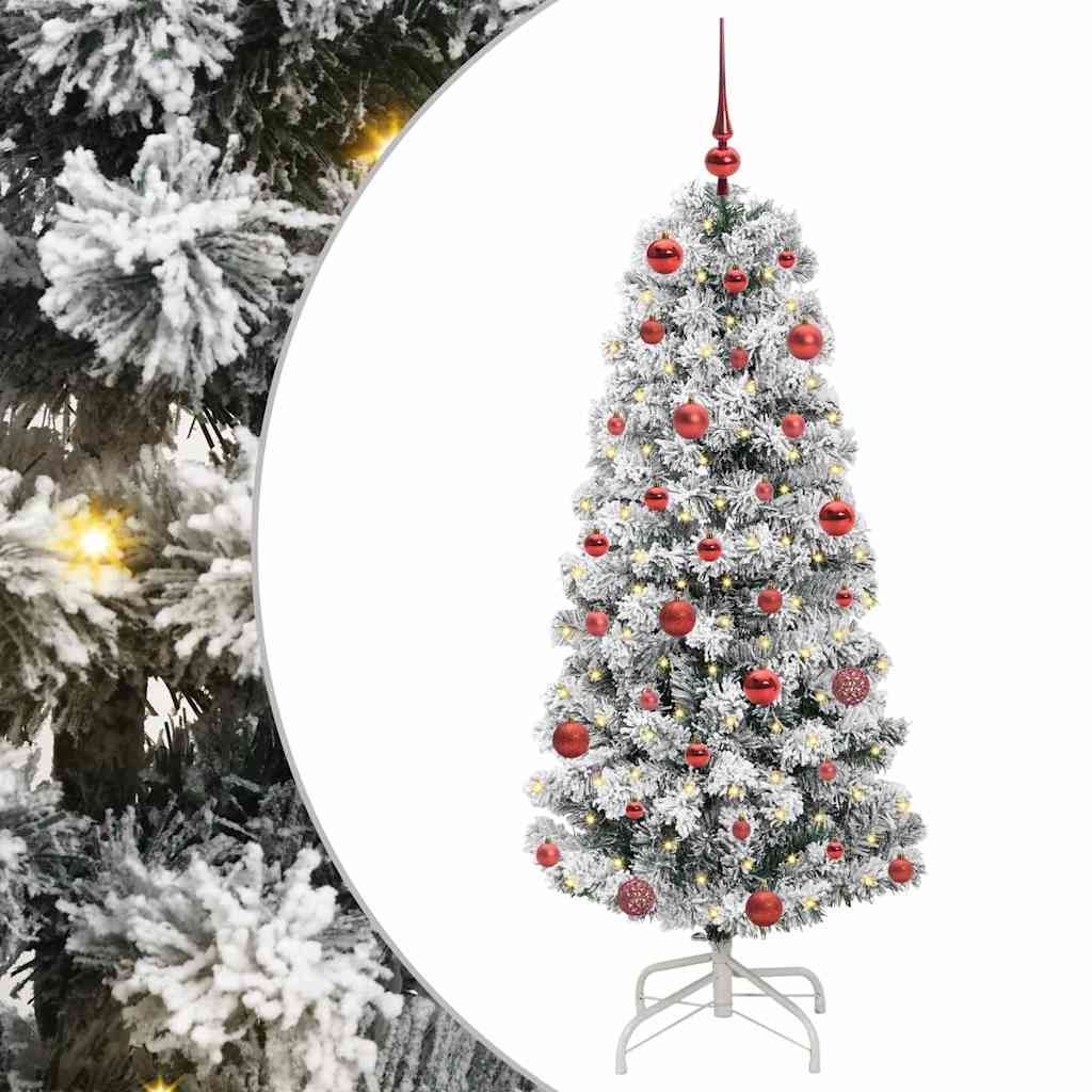 vidaXL Artificial Hinged Christmas Tree Green and White 150 cm 2