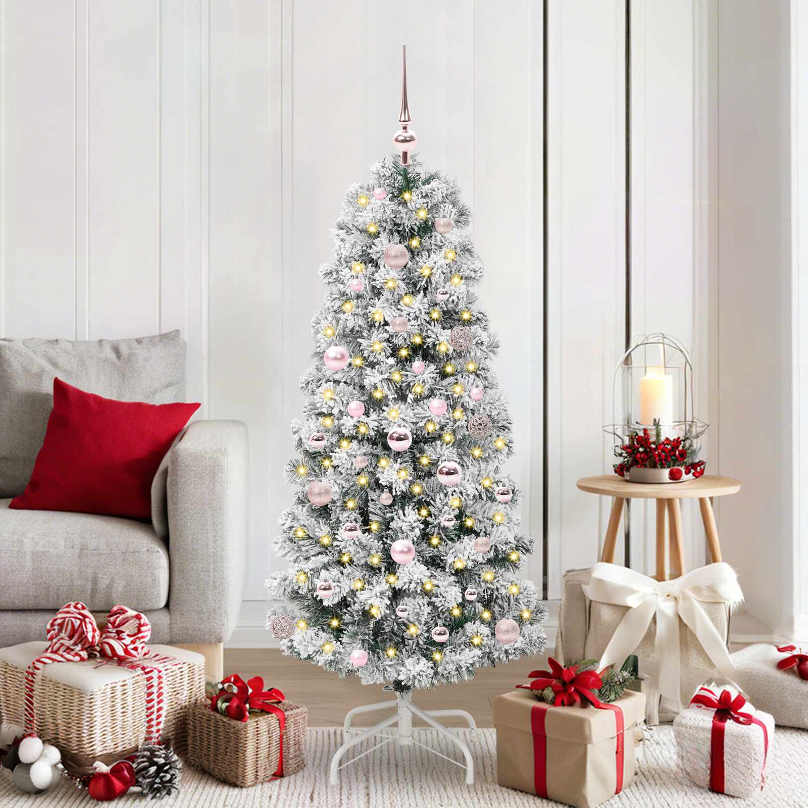 vidaXL Artificial Hinged Christmas Tree Green and White 150 cm 1