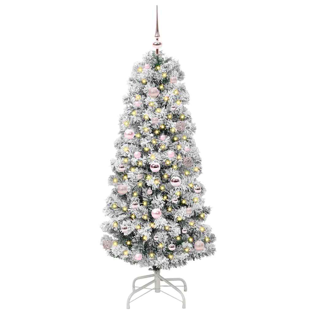 vidaXL Artificial Hinged Christmas Tree Green and White 150 cm 3