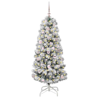 vidaXL Artificial Hinged Christmas Tree Green and White 150 cm 3