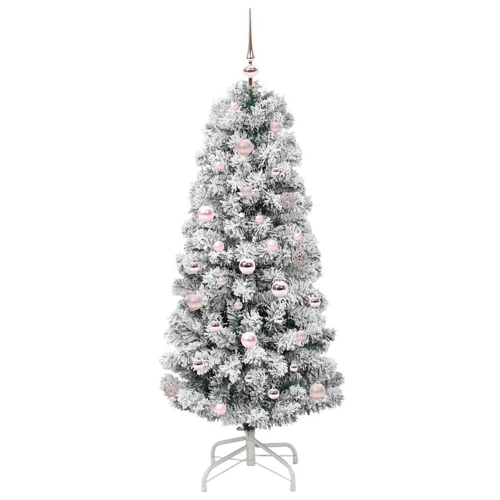 vidaXL Artificial Hinged Christmas Tree Green and White 150 cm 4
