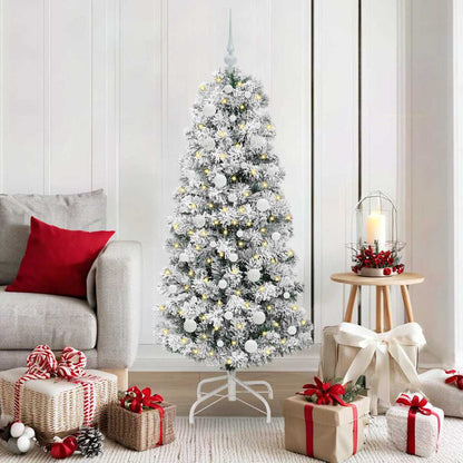 vidaXL Artificial Hinged Christmas Tree Green and White 150 cm 1