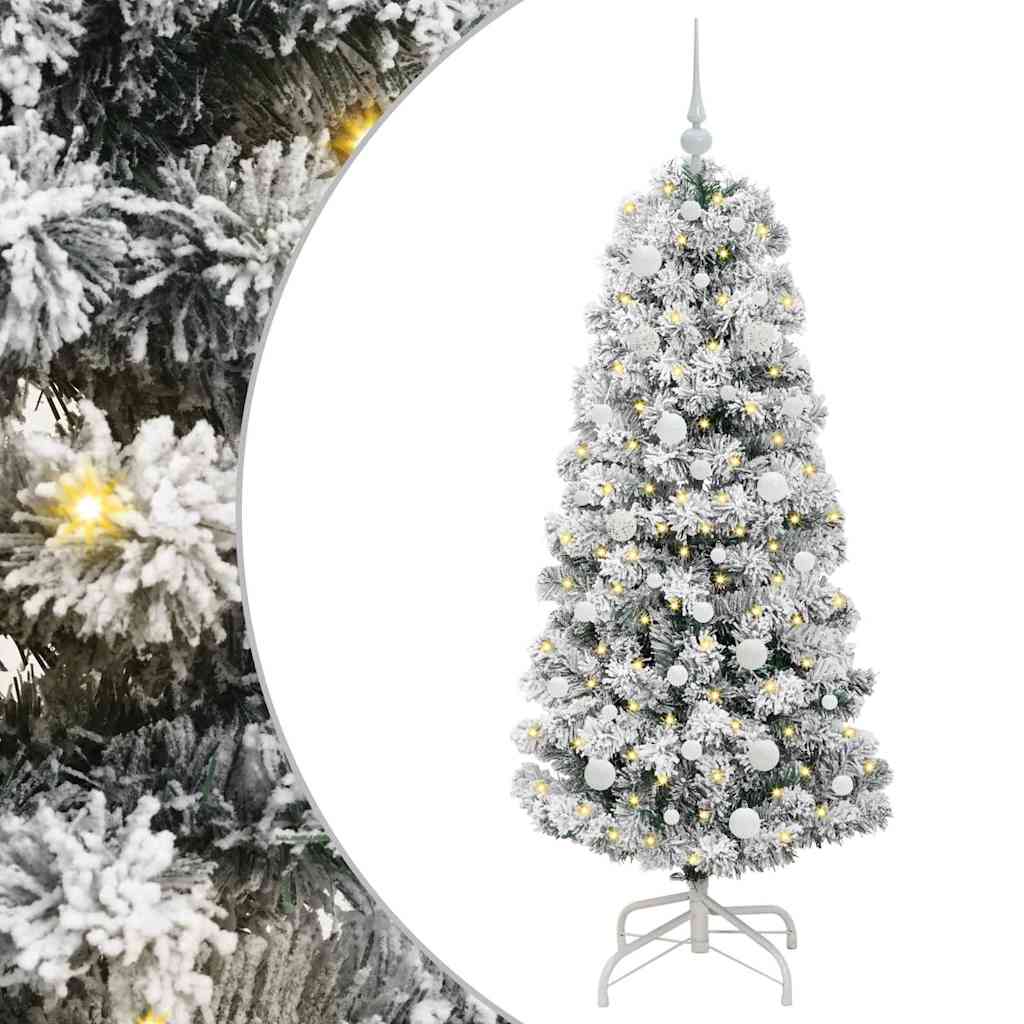 vidaXL Artificial Hinged Christmas Tree Green and White 150 cm 2