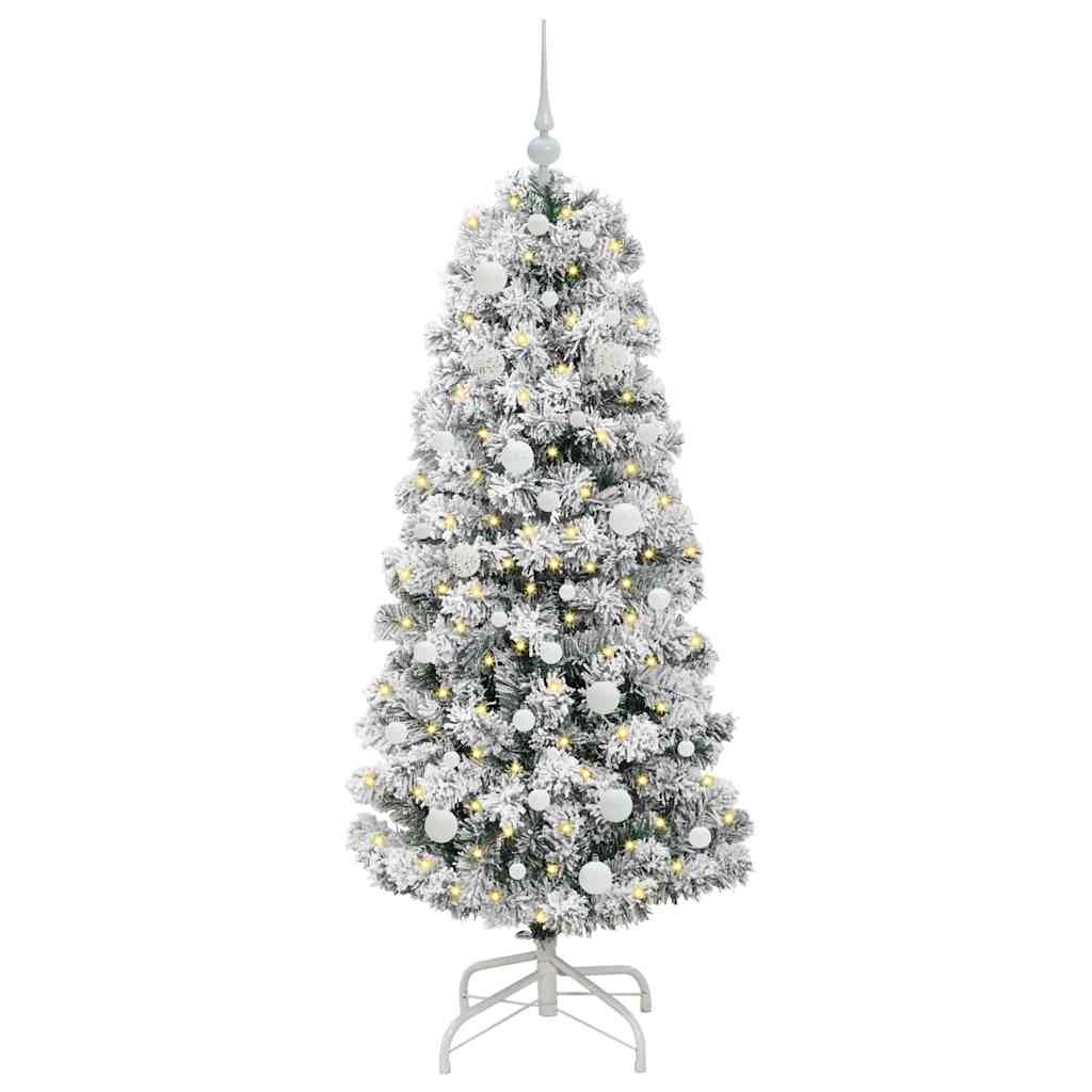 vidaXL Artificial Hinged Christmas Tree Green and White 150 cm 3