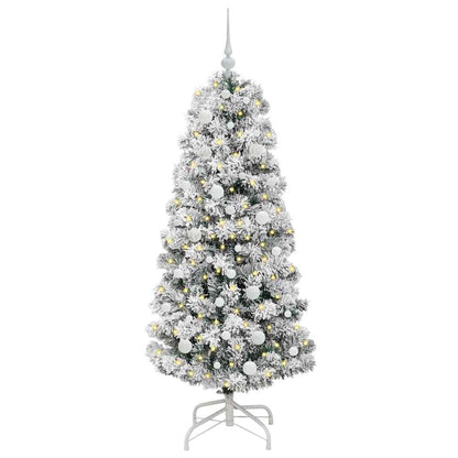 vidaXL Artificial Hinged Christmas Tree Green and White 150 cm 3