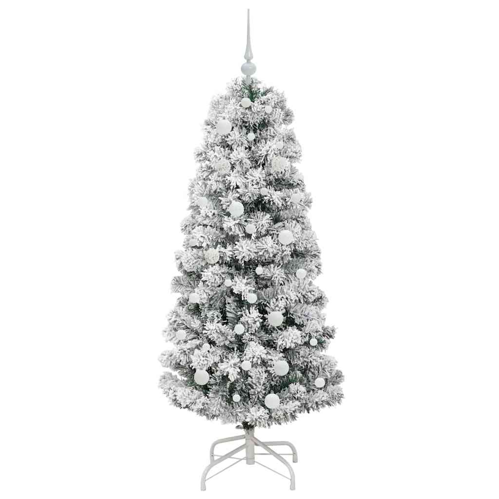vidaXL Artificial Hinged Christmas Tree Green and White 150 cm 4