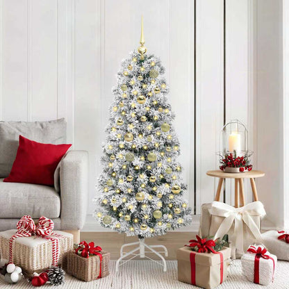 vidaXL Artificial Hinged Christmas Tree Green and White 150 cm 1