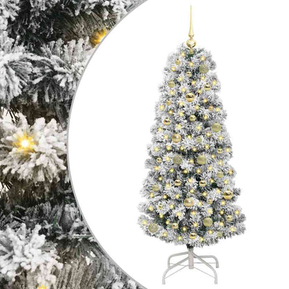 vidaXL Artificial Hinged Christmas Tree Green and White 150 cm 2