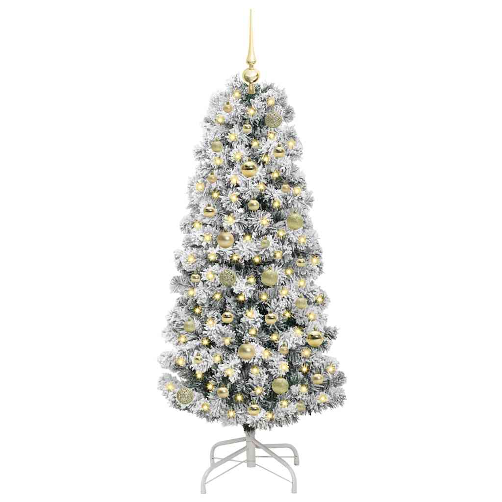 vidaXL Artificial Hinged Christmas Tree Green and White 150 cm 3