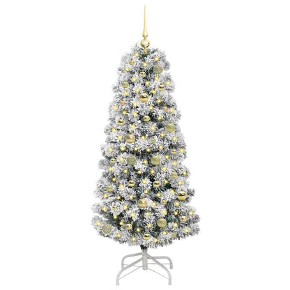 vidaXL Artificial Hinged Christmas Tree Green and White 150 cm 3