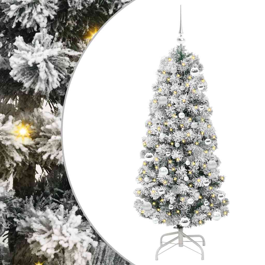 vidaXL Artificial Hinged Christmas Tree Green and White 150 cm 2