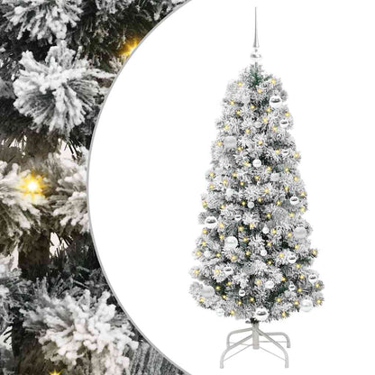 vidaXL Artificial Hinged Christmas Tree Green and White 150 cm 2