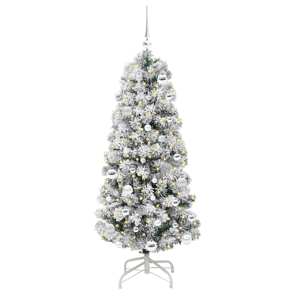 vidaXL Artificial Hinged Christmas Tree Green and White 150 cm 3