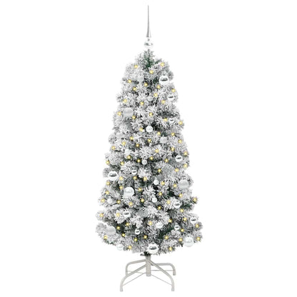 vidaXL Artificial Hinged Christmas Tree Green and White 150 cm 3