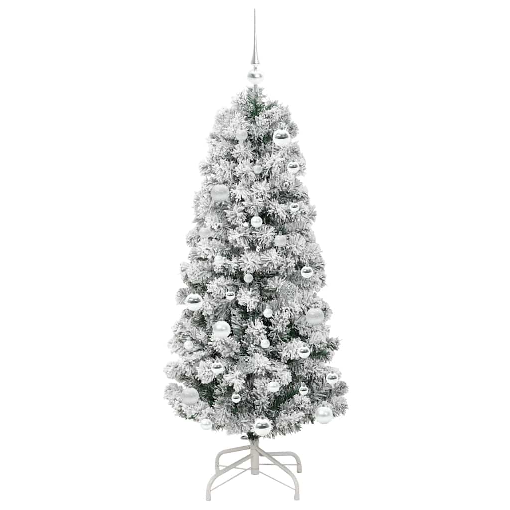 vidaXL Artificial Hinged Christmas Tree Green and White 150 cm 4