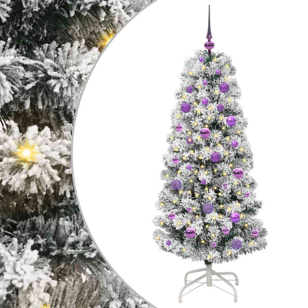 vidaXL Artificial Hinged Christmas Tree Green and White 150 cm 2