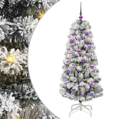 vidaXL Artificial Hinged Christmas Tree Green and White 150 cm 2