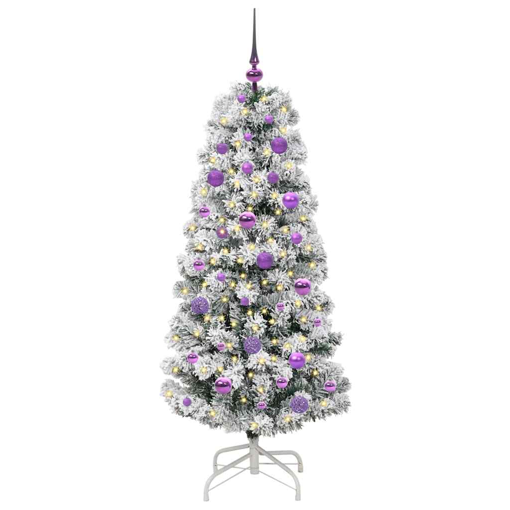 vidaXL Artificial Hinged Christmas Tree Green and White 150 cm 3