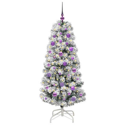 vidaXL Artificial Hinged Christmas Tree Green and White 150 cm 3