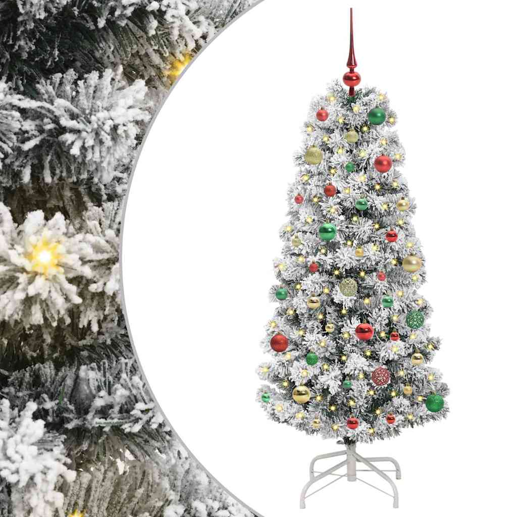 vidaXL Artificial Hinged Christmas Tree Green and White 150 cm 2