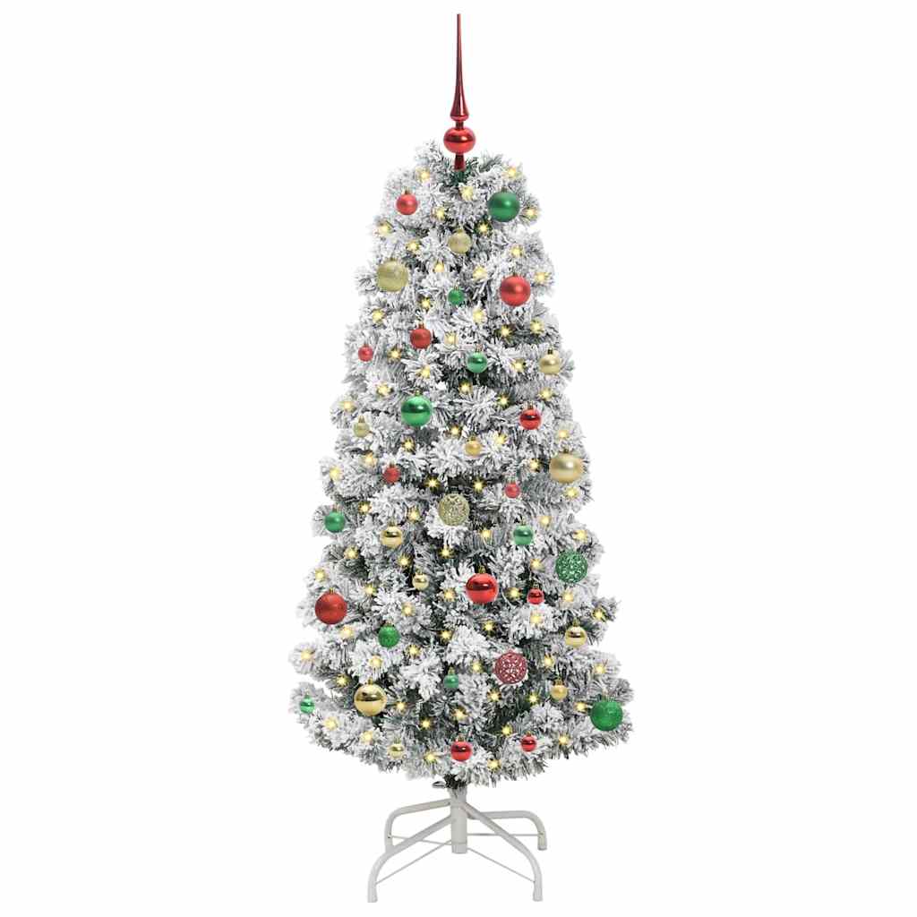 vidaXL Artificial Hinged Christmas Tree Green and White 150 cm 3