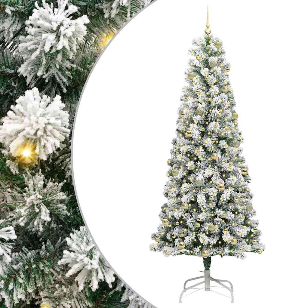 vidaXL Artificial Hinged Christmas Tree Green and White 240 cm 2