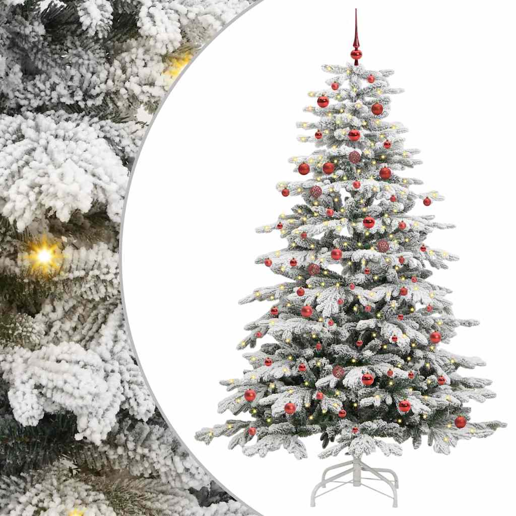Artificial Hinged Christmas Tree White PE and PVC 210 cm with LEDs &red balls
