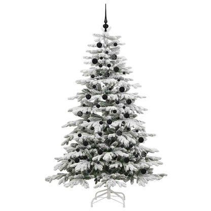 Artificial Hinged Christmas Tree White PE and PVC 210 cm with LEDs &black balls