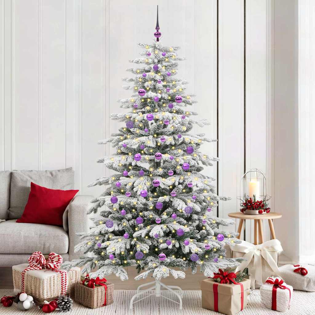 Artificial Hinged Christmas Tree White PE and PVC 210 cm with LEDs &lilac balls