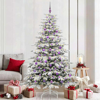 Artificial Hinged Christmas Tree White PE and PVC 210 cm with LEDs &lilac balls