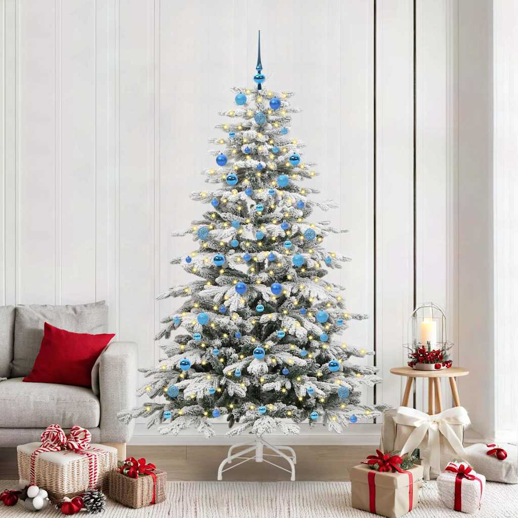 Artificial Hinged Christmas Tree White PE and PVC 210 cm with LEDs &blue balls