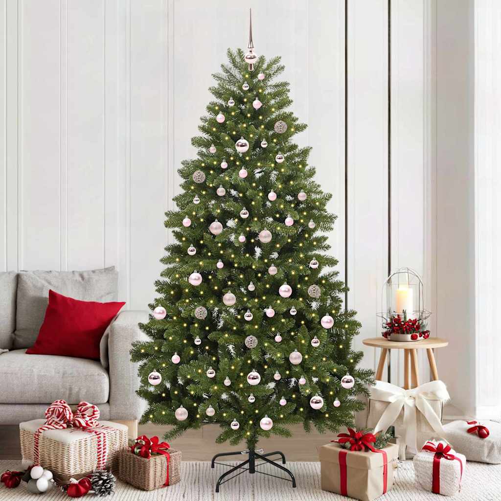 Artificial Christmas Tree 210 cm 300 LEDs Warm White Green Ø 106 x 210 cm with 300 LEDs&pink balls
