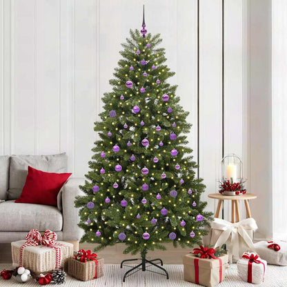 Artificial Christmas Tree 210 cm 300 LEDs Warm White Green Ø 106 x 210 cm with 300 LEDs&lilac balls