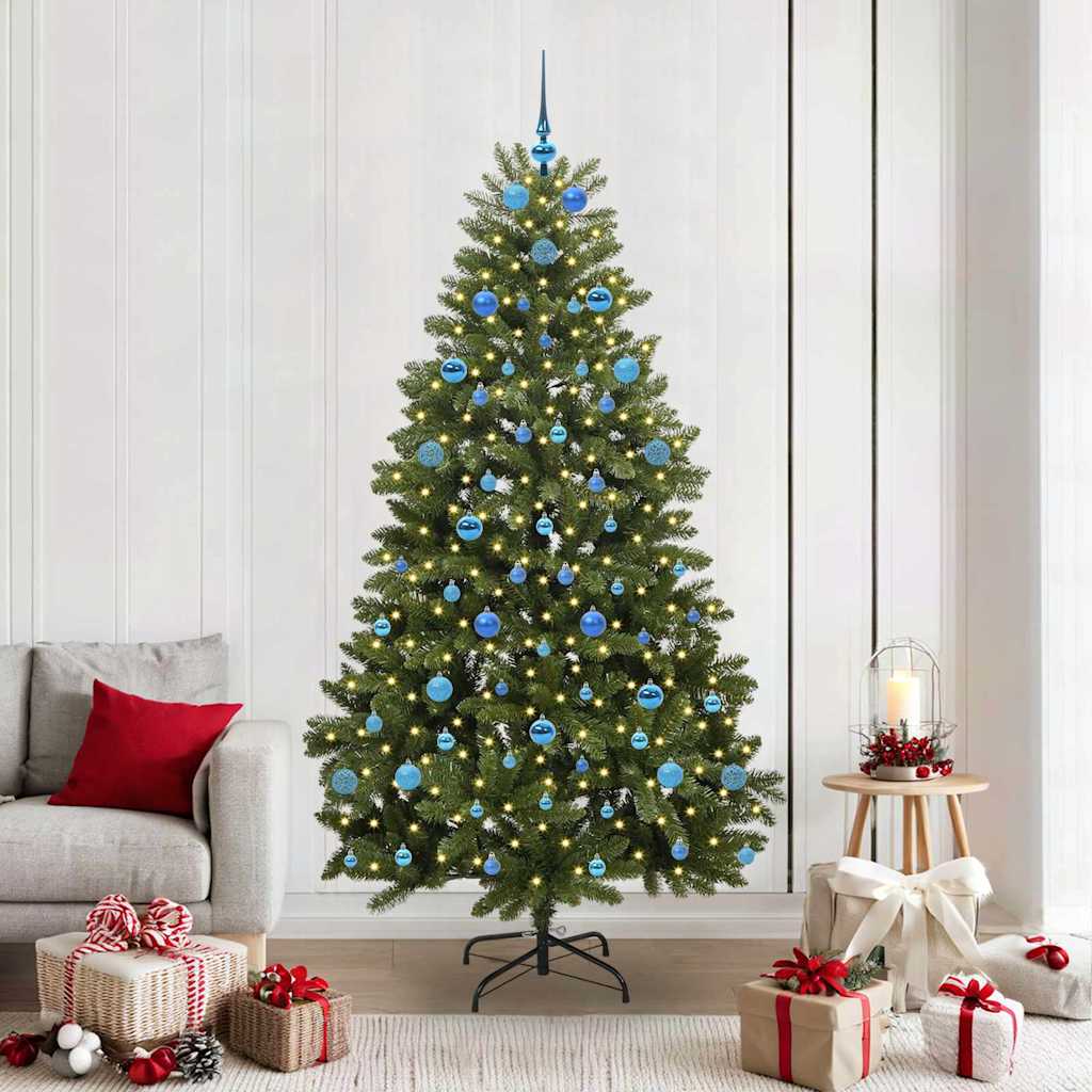 Artificial Christmas Tree 210 cm 300 LEDs Warm White Green Ø 106 x 210 cm with 300 LEDs&blue balls