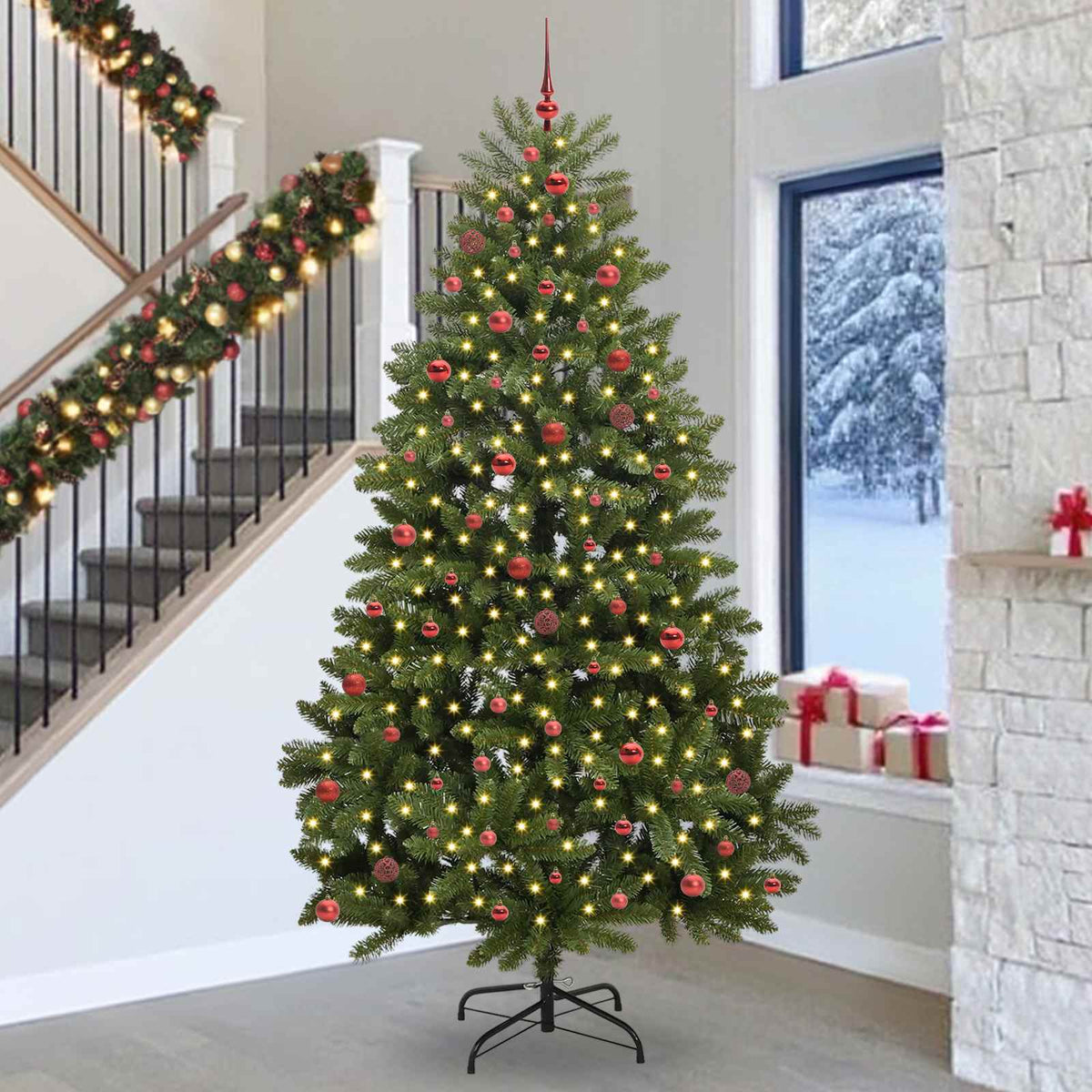 vidaXL Artificial Christmas Tree 270 cm 300 LEDs Warm White Green 1