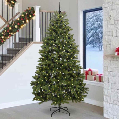 Artificial Christmas Tree 270 cm 300 LEDs Warm White Green Ø 128 x 270 cm with 300 LEDs&black balls