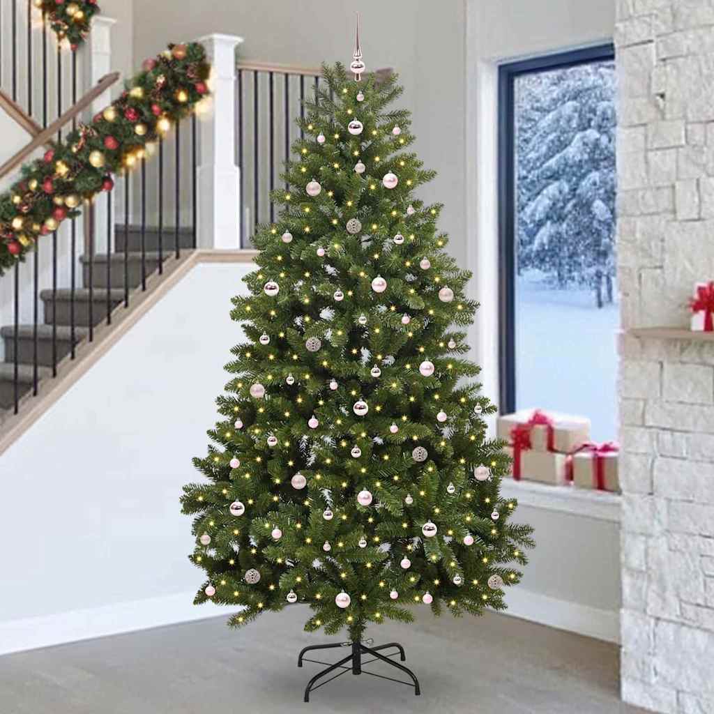 Artificial Christmas Tree 270 cm 300 LEDs Warm White Green Ø 128 x 270 cm with 300 LEDs&pink balls