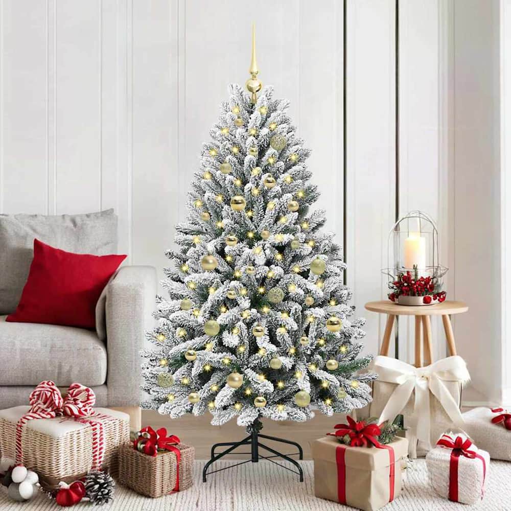 Artificial Christmas Tree 150 cm 150 LEDs Warm White Green and White Ø 80 x 150 cm with 150 LEDs&gold balls