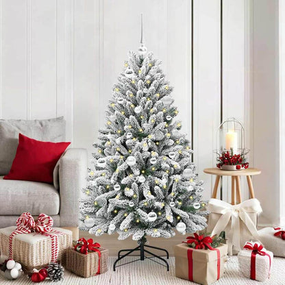 Artificial Christmas Tree 150 cm 150 LEDs Warm White Green and White Ø 80 x 150 cm with 150 LEDs&silver balls