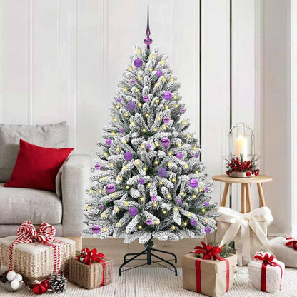 Artificial Christmas Tree 150 cm 150 LEDs Warm White Green and White Ø 80 x 150 cm with 150 LEDs&lilac balls