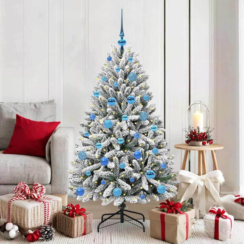 Artificial Christmas Tree 150 cm 150 LEDs Warm White Green and White Ø 80 x 150 cm with 150 LEDs&blue balls