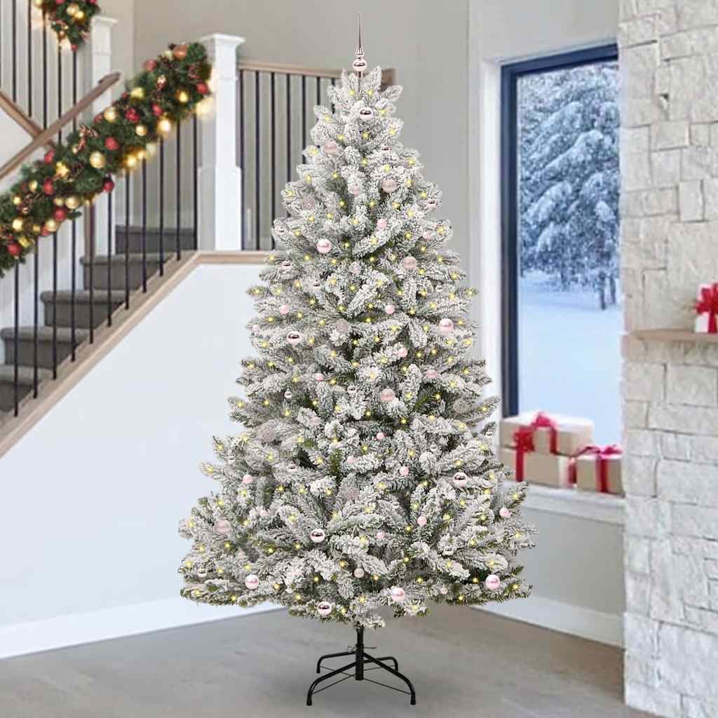 Artificial Christmas Tree 270 cm 300 LEDs Warm White Green and White Ø 128 x 270 cm with 300 LEDs&pink balls