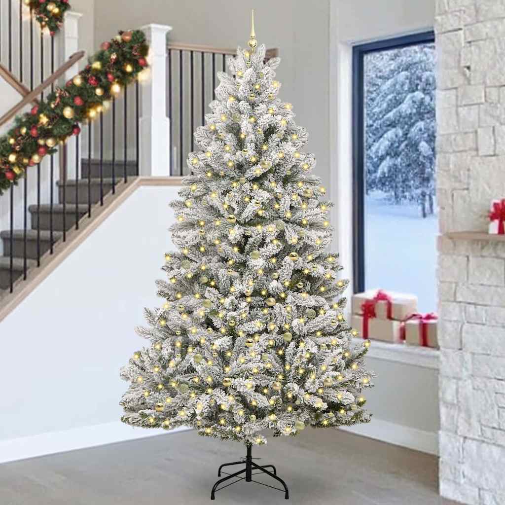Artificial Christmas Tree 270 cm 300 LEDs Warm White Green and White Ø 128 x 270 cm with 300 LEDs&gold balls