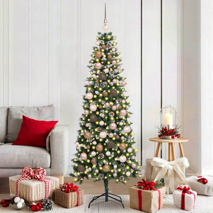 Artificial Christmas Tree Green 180 cm with LEDs &rose gold balls