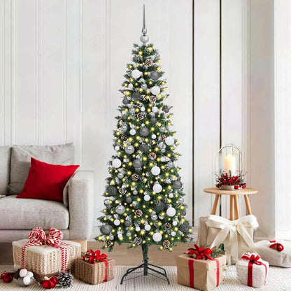 Artificial Christmas Tree Green 180 cm with LEDs &white/grey balls